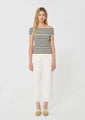 Twist T-shirt navy blue with ribbed knit stripes