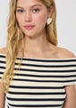 Tara Jarmon Twist T-shirt navy blue with ribbed knit stripes