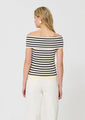 Tara Jarmon Twist T-shirt navy blue with ribbed knit stripes