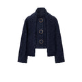 Edward Achour Navy Cropped Boucle Jacket