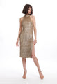 EMILY SHALANT WINDOWPANE SEQUIN MOCK-NECK DRESS
