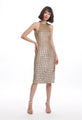 EMILY SHALANT WINDOWPANE SEQUIN MOCK-NECK DRESS
