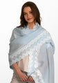 Aster Lt. Blue Linen & Modal Scarf White Lace