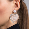 Kenneth Jay Lane Pearl Top and Clear Heart Drop Pierced Earrings