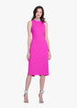EMILY SHALANT BRAIDED CRYSTAL MOCK NECK MIDI DRESS HOT PINK