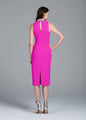 EMILY SHALANT BRAIDED CRYSTAL MOCK NECK MIDI DRESS HOT PINK