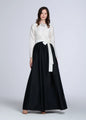 EMILY SHALANT TAFFETA PRINCESS GOWN WITH CRYSTAL BOW COLOR BLOCKED IVORY & BLACK