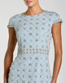 Blue Hand Embellished High Neck Midi Dress