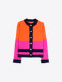 Two-Tone Cardigan In Orange And Fuchsia W/ Navy Trim