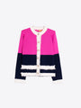 Fuchsia And Navy Cardigan W/ Frayed Trim