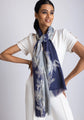 Dahlia Navy Blue & Steel Gray Cashmere Scarf Silver Sequin & Metalic Embroidery
