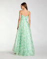 Green Strapless Floral Chiffon Gown