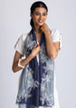 Dahlia Navy Blue & Steel Gray Cashmere Scarf Silver Sequin & Metalic Embroidery