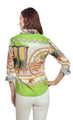 Dizzie Lizzie 3/4 Sleeve Blouse Green Coach Print
