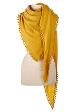 Load image into Gallery viewer, Alpine Cashmere Triangle Wrap with Pom Poms
