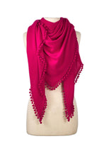 Load image into Gallery viewer, Alpine Cashmere Triangle Wrap with Pom Poms
