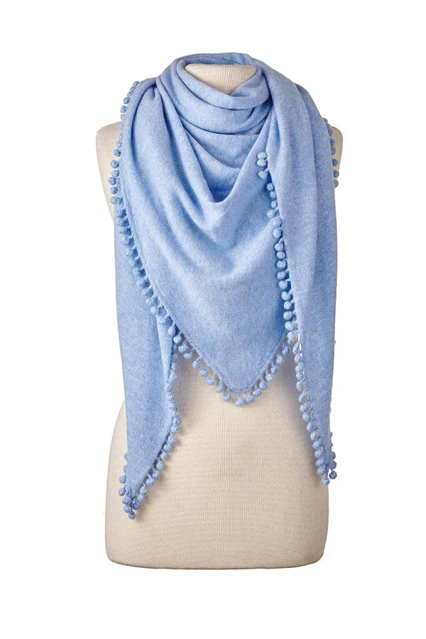 Alpine Cashmere Triangle Wrap with Pom Poms
