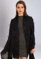 Alsace Black Cashmere Pashmina Scarf Black Ostrich Feathers, Sequin & Silver Swarovski Crystal