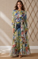 Teri Jon Patchwork Print Pleated Chiffon Maxi Dress 50% Off Original $690- Sale $345