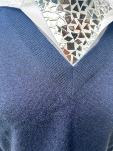 Cashmere Sweater with Collard Shirt Detail