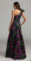Mac Duggal  Black One Shoulder Brocade Floral Gown With Bow