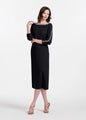 Emily Shalant Crepe Midi Dress Crystal Flowers