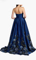 Mac Duggal Blue Floral Embroidered Mikado Strapless Ball Gown