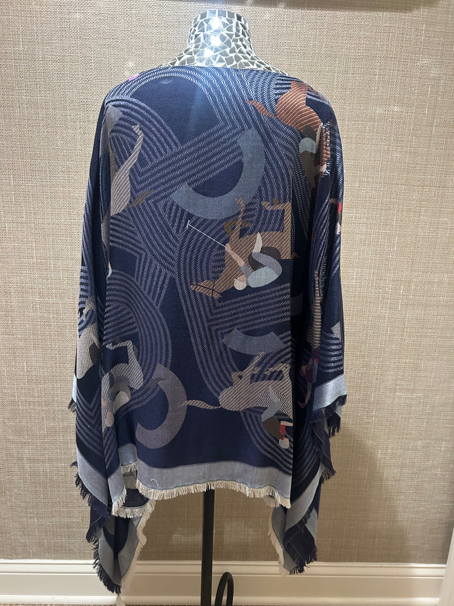 Rani Arabella Poncho: Cashmere Silk Jacquard Polo Navy – Shop Cindy Halle