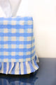 Ruffle Tissue Box Cover in Blue Gingham Blockprint