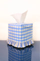 Ruffle Tissue Box Cover in Blue Gingham Blockprint