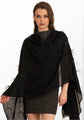 Alsace Black Cashmere Pashmina Scarf Black Ostrich Feathers, Sequin & Silver Swarovski Crystal