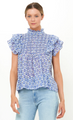 Oliphant Pintuck Ruffle Top- Veranda Blue