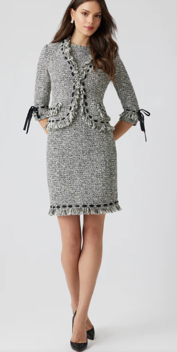 cocktail dress and jacket Tweed Fringe Ribbon Dress and Jacket-50%Off-Original $950-Sale $475 – Shop Cindy Halle