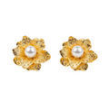 Kenneth Jay Lane Satin Gold Flower with Pearl Clip Earring