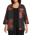 Caroline Rose Pink Petal Print Devore Spread Collar Bracelet Sleeve Open-Front Statement Jacket