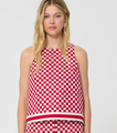 Tara Jarmon Top Tiffany red checkered pattern linen