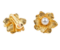 Kenneth Jay Lane Satin Gold Flower with Pearl Clip Earring