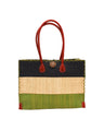 Zafran 3 Tone Color Block Straw Beach Bag