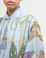 CASHMERE PRINTED PONCHO: REMINI: LIGHT BLUE