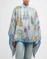 CASHMERE PRINTED PONCHO: REMINI: LIGHT BLUE
