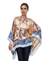 CASHMERE PRINTED PONCHO: STIRRUPS: FOG BLUE