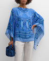 CASHMERE PRINTED PONCHO: STIRRUPS: OCEAN BLUE
