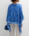 CASHMERE PRINTED PONCHO: STIRRUPS: OCEAN BLUE