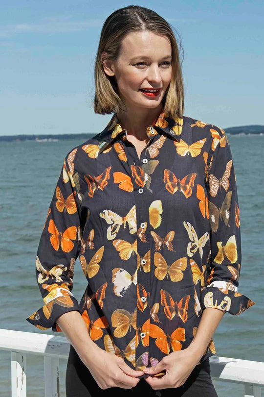 Tizzie 3/4 Sleeve Rome Shirt: Butterflies