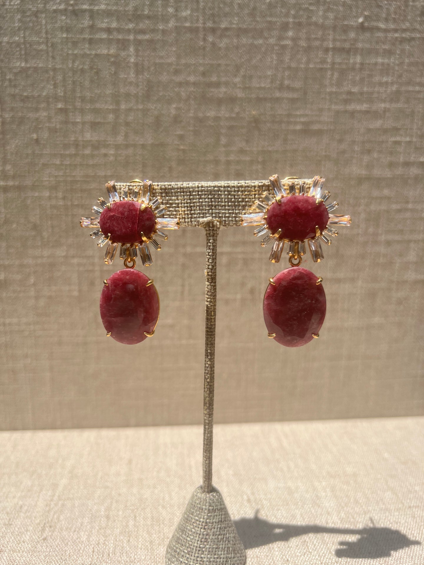 Pink Hydro Ruby with CZ Baguettes Earrings