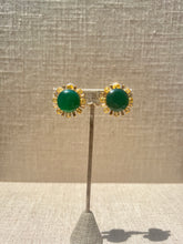 Load image into Gallery viewer, Green Onyx Cabochon with Citrine and CZ Baguette Earrings
