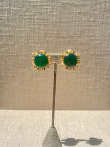 Green Onyx Cabochon with Citrine and CZ Baguette Earrings