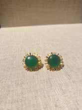 Load image into Gallery viewer, Green Onyx Cabochon with Citrine and CZ Baguette Earrings
