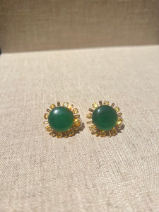 Green Onyx Cabochon with Citrine and CZ Baguette Earrings
