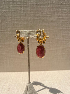 Pink Hydro Ruby with CZ Baguettes Earrings